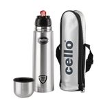 Cello Flipstyle Thermosteel Flask with Thermal Jacket 1000ml, Silver | 24 Hours Hot & Cold Water Bottle | Flask for Tea Coffee | Rust & Leak Proof | Ideal for Office, Gym, Home, Kitchen, Travel Bottle