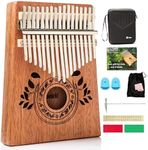 UNOKKI Kalimba 17 Key Thumb Piano with Hard Case, Portable Mahogany Mbira with Instruction, Finger Covers and Tune Hammer, Gift for Kids, Adults, Men and Music Lovers - Light Brown (7.4 in x 5.2 in)