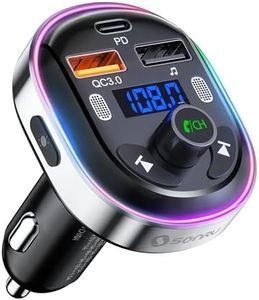 SONRU​ Bluetooth 5.3 FM Transmitter for Car, Bluetooth Car Adapter, PD 30W & QC3.0 18W Fast Car Charger, Wireless FM Radio Music Adapter, Stronger Dual Mics/7 Colored LED Backlit/Hands-Free Calling