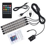 Justech 4PCS 48LEDS Car LED Strip Lights USB Car Interior Lights Multicolor RGB Neon Strip Lighting Music Car Strip Light Under Dash Lighting Kit with Sound Active Function