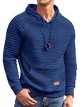 COOFANDY Mens Hoodies Pullover Casaul Long Sleeve Drawstring Waffle Knit Hooded Sweatshirt with Kanga Pocket, Royal Blue, Large