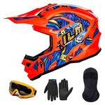 ILM Motorbike Helmet Kids Motocross Set-Motorcycle Youth Full Face MTB Dirt Bike Helmet with Goggles Gloves Mask ATV Off Road Go Kart DOT ECE Model Z705,Fantasy Orange,XL