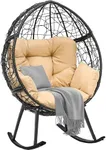 YITAHOME Rocking Egg Chair with Cushioned Comfort, 250lb Capacity, Anti-Slip, All-Weather Resilient Wicker Rattan Design for Indoor & Outdoor Relaxation Spaces, Beige