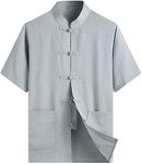 ZooBoo Chinese Clothing Tang Suit - Kung Fu Short Sleeve Shirt for Men (L, Gray)