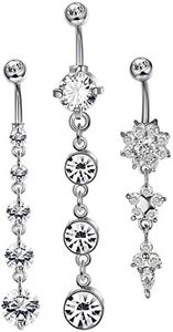 Drperfect 3-6PCS 14G Stainless Steel Belly Button Rings Navel Body Jewelry Belly Piercing CZ Inlaid