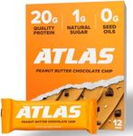 Atlas Protein Bar, 20g Protein, 1g Sugar, Clean Ingredients, Gluten Free (Peanut Butter Chocolate Chip, 12 Count (Pack of 1))