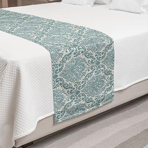 Ambesonne Damask Bed Runner, Botanical Theme of Ivy Like Leaves Intricate Romantic Era Pattern, Decorative Accent Bedding Scarf for Hotels Homes and Guestrooms, King, Pale Teal
