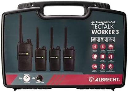 Albrecht Tectalk Worker 3 Koffer-Set, 4 Walkie-Talkies & Zubehör, PMR446-Funkgeräte mit VOX, robust für Baustelle, Security, Betrieb & Outdoor