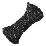 EXTEDRG 20 Meters Reflective Paracord 9-Strand 4mm Rope Reflective Rope Tarp Tent Rope Camping Survival Cord (Black)