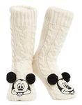 Disney Women's Slippers Socks Fluffy Slipper Socks (Beige Mickey Mouse)