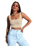 Sugathari Women's & Girls' Solid Ribbed Boat Neck Sleeveless Crop Tops for Women (Top 36 Skin L)