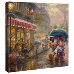 Thomas Kinkade Mickey and Minnie in Paris 14" x 14" Gallery Wrapped Canvas Art | Frameless Room Wall Art | Certificate of Authenticity Included