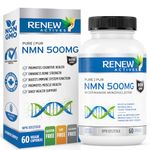 Renew Actives NMN 500MG Supplement - Highest Potency Available. Cellular Health, Boosts NAD+ Promotes Longevity, Energy Metabolism, & Tissue Formation - 60 Capsules - Made in Canada