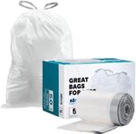 Plasticplace Custom Fit Trash Bags, Compatible with simplehuman Code M (50 Count) White Drawstring Garbage Liners 12 Gallon / 45 Liters, 21" x 30.5"