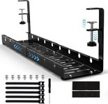 Under Desk Cable Management Tray,No Drill Retractable Clamp Mounted Desk Cable Cord Organiser for Wire Management, Sturdy Metal Cable Tray Basket for Home Office(Black)