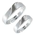 CLARA Pure 925 Sterling Silver Wave Adjustable Couple Band, Promise Rings for Lovers | Gift for Men and Women | Partial Matte Finish