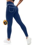 VOOVEEYA Curvy Womens Leggings, High Waisted Yoga Pants with Back Pockets Tummy Control Stretchy Workout Gym Tight(Fleece Lined Navy Blue L)