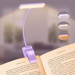 Gritin 19 LED Rechargeable Book Light for Reading in Bed with Memory Function- Eye Caring 3 Color Temperatures,Stepless Dimming Brightness,80 Hrs Runtime On Book Light for Book Lovers-Purple