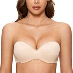 DOBREVA Women's Strapless Push Up Bra Padded Underwire Boost Cups Multiway Bandeau Bra Beige 34B