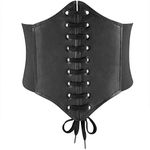 Glamorstar Corset Belt for Women Lace-up Leather Elastic Belts for Dresses Wide Tied Waspie Cincher Belts 65cm Black