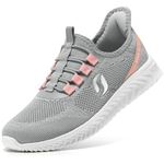 STQ Slip On Shoes Women Hands Free Comfortable Arch Support Walking Sneakers Lightweight Comfort Casual Ladies Tennis Shoes Light Grey Pink, Size 6