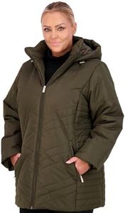 Jones NY Women's Puffer Jacket Zippered Removable Bungee Hood Womens Winter Coat, Olive - 2X