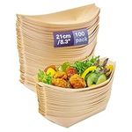 MATANA 100 Wooden Bamboo Boats for Appetizers & Finger Foods, 21x11cm - Disposable Bowls for Canape, Sushi, Snacks - Eco-Friendly & Biodegradable for Weddings, Birthdays, Parties