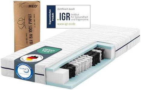 PURAMED Taschenfederkernmatratze 90x200 cm | Härtegrad H4 | Höhe 20 cm | ergonomische 7-Zonen Matratze | waschbarer Mikrofaser-Bezug | Oeko-TEX® & CertiPUR Zertifiziert | produziert in Deutschland