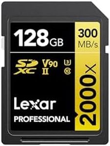 Lexar Professional 2000x SD Card 128GB, SDXC UHS-II Memory Card, Up to 300MB/s Read, 260MB/s Write, Class 10, U3, V90 SDXC Card for DSLR, Full-HD Cinema-Quality 8K Video Cameras (LSD2000128G-BNNAG)