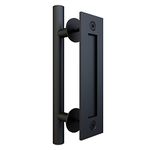 JUBEST 12'' Sliding Barn Door Handle Pull Flush Handle Set, Flat Finger Pull Handle for Sliding Barn Door, Matte Black