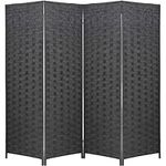 BestMassage Wood Screen Folding Screen Room Dividers 4-Panel Mesh Woven Design Privacy Room Partition Wooden Screen (Black)