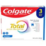 Colgate Total Whitening Toothpaste - 3 Pack 120 mL Fluoride Teeth Whitening Toothpaste Stain Removal with Tartar Protection, Brightens Your Smile, Prevents Cavities, Protects Sensitive Teeth