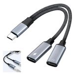 USB C Splitter USB C Male to 2USB-C Female Cord Converter USB Y Splitter Cable(NOT for Monitor) Double USB C Port Hub Adapter for Charing and Headphone Braided Fast Charging Cord for PC Mac Laptop