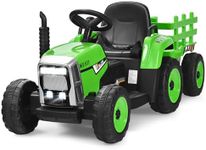 HONEY JOY Ride On Tractor with Trailer, Toddler 3-Gear-Shift Ground Loader, LED Lights, Horn, Music, 12V Battery Powered Electric Toy Tractor with Remote Control (Green)