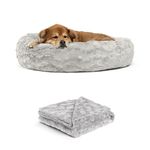 Best Friends by Sheri Bundle Set The Original Calming Lux Donut Cuddler Cat and Dog Bed + Pet Throw Blanket Gray Medium 30" x 30"