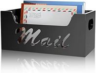 Black Acrylic Mail Letter Holder Box - wishacc Vertical Bill & Envelope Sorter Basket for Countertop and Desktop, Decorative Tabletop File Folder & Paper Storage Organizer Tray