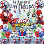 Cartoon Amazing Friends Birthday Decorations, Include Banner, Backdrop, Balloons, Hanging Swirls, Cake Cupcake Toppers, Tablecloth, Stickers, for Theme Amazing Friends Birthday Decoration Supplies