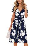 OUGES Women's Summer Short Sleeve V-Neck Floral Short Party Dress with Pockets Trendy 2024 (Floral01,M)