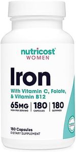 Nutricost Iron for Women 65mg, 180 Capsules, with Vitamin C, Folate, & Vitamin B12 - Vegetarian Friendly, Non-GMO, Gluten Free