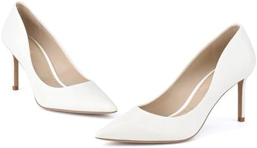 JENN ARDOR Women’s Heels Pumps 3.14”High Heel Shoes Women Classic Pointed Toe Stiletto Heel Shoes Sexy Office Party Event Dressy Pumps, Cream-white, 8