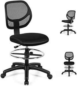 Costway Mesh Drafting Chair, Tall Office Executive Chair w/Lumbar Support, Adjustable Footrest Ring & Rolling Casters, Ergonomic Armless Standing Desk Chair for Home & Office