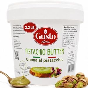 GUSTO ETNA Sicilian Pistachio Cream – 35% Pistachios, Sweet Spreadable Butter, 2.2 lbs (1 kg) Rich & Nutty Pistachios Cream for Knafeh Dubai Pistachio Chocolate Bars, Product of Sicily, Italy