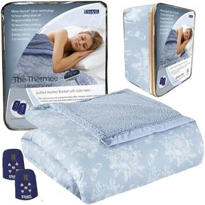 Thermee Micro Flannel Heated Blanket with Sherpa Back, 10-Setting Electric Blanket King Size, Programmable Heating Blanket, Ultra-Soft Heated Throw Blanket,Fast Heating Thermal Blanket–Toile Sky Blue