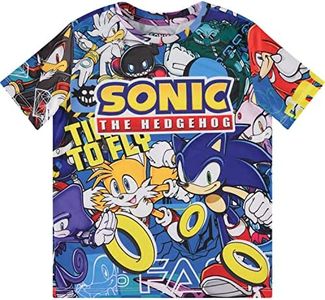 SEGA Boys Sonic The Hedgehog Shirt - Featuring Sonic, Tails, and Knuckles - The Hedgehog Trio - Official T-Shirt, White, 10-12