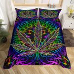 Loussiesd Marijuana Leaf Bedding Set for Men Adults Cannabis Leaves Comforter Cover Marijuana Weed Leaf Print Duvet Cover Room Decor Psychedelic Colorful Botanical Bedspread Cover King Size 3Pcs