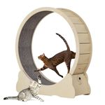 Keyzone Cat Wheel, Cat Exercise Wheel For Indoor Cats, Cat Running Wheel with Carpeted Runway, Cat Treadmill for Kitty’s Longer Life, 39.3" H Natural Wood Color(M)