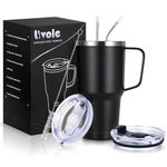 Livole 30oz 900ml Travel Tumbler with Handle, Insulated Vacuum Travel Coffee Mug, Stainless Steel Water Bottle Flask, Double Walled Leakproof Thermal Mug for Camping, Sports, Office, Home, Black