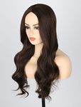 Topcosplay Women's Long Dark Brown Wig like Human Hair Natural Looking Wavy Wig Daily Use Wigs