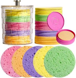 BS-MALL Gentle Exfoliating Facial Sponges - 100-count Reusable Cotton Pads For Face Cleansing, Makeup Removal &Spa Skincare, Soft Face Removing Dead Skin Daily Use with Travel Case