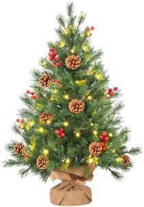 ENVEN Mini Christmas Tree, Small Tabletop Artificial Xmas Tree 2 FT with 50 LED Lights & 8 Lighting Modes, Battery-Operated Christmas Decor Ornaments & Cement Base, 2 Feet